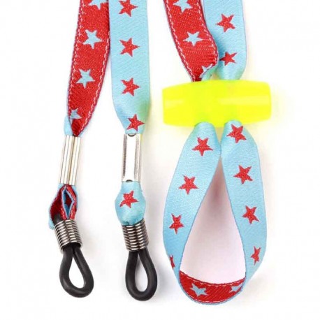 Cordon-lunettes enfant Etoiles bleu et rouge