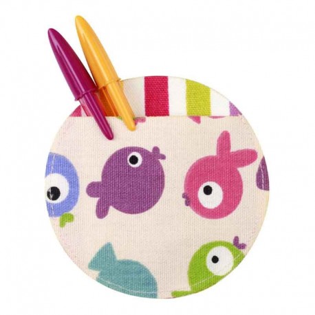 Poche ronde thermocollante tissu Poissons multicolores