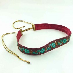 Collier ruban ras du cou fleurs Myosotis