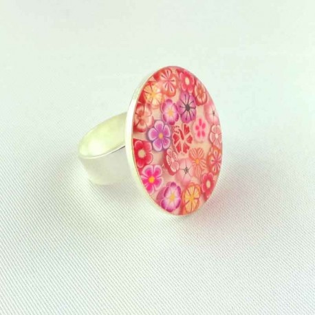 Bague résine Fleurs rose