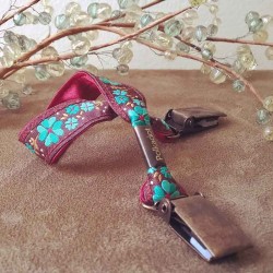 Attache-doudou & bavoir fleurs turquoise