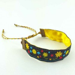 Bracelet ruban fleurs jaune