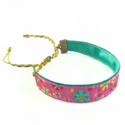 Bracelet ruban fleurs rose