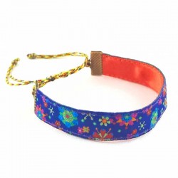 Bracelet ruban fleurs bleu lurex