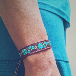 Bracelet ruban fleurs turquoise