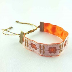 Bracelet ruban fleurs Romance orange