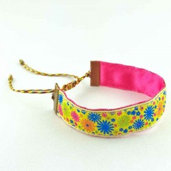 Bracelet ruban fleurs jaune