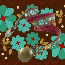 Attache-serviette adulte fleurs turquoise