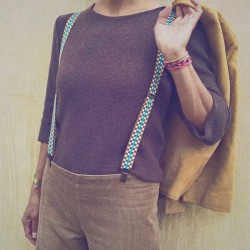Bretelles pantalon adulte Carreaux marron et beige