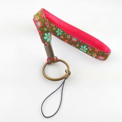 dragonne-porte-clefs-fleur-lurex-kaki