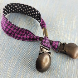 Attache-doudou & bavoir Pied poule violet