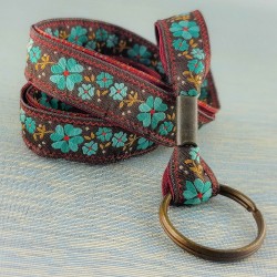 Porte-clef tour de cou fleurs turquoise