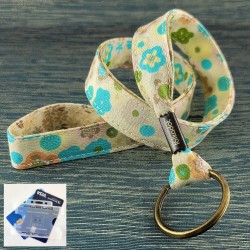 Ruban fleurs Pavot turquoise et beige