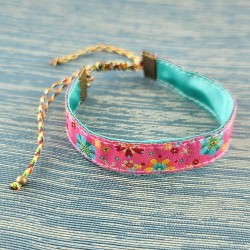 bracelet-ruban-fleur-rose