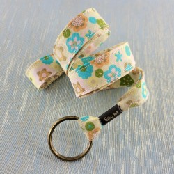 Porte-clef tour de cou fleurs beige